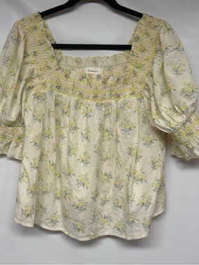 bohme Cream Yellow Floral Smocked Square-Neck Top